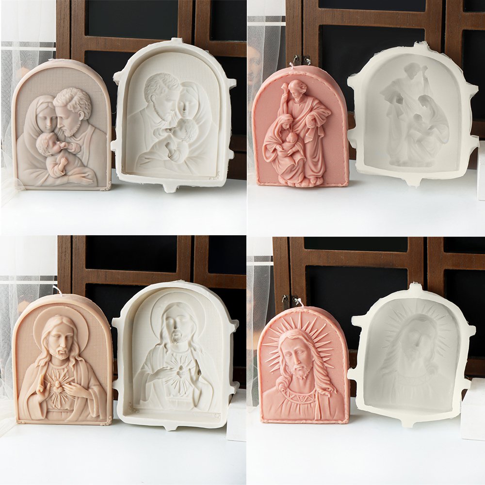 Large Family Jesus Candle Silicone Mold DIY Sacred Heart Jesus Statue Plaster Candle Mold Concrete Resin Decorative Tool Gifts