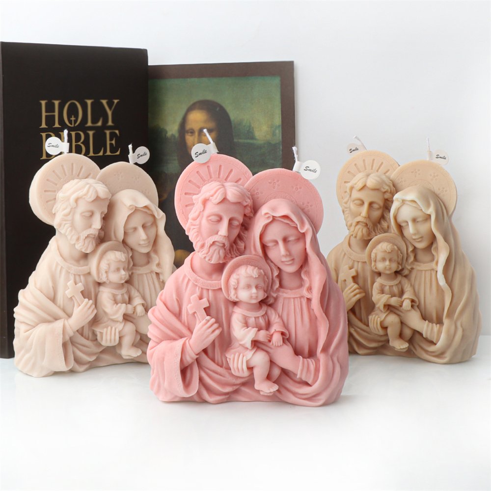 Large Family Jesus Candle Silicone Mold DIY Sacred Heart Jesus Statue Plaster Candle Mold Concrete Resin Decorative Tool Gifts
