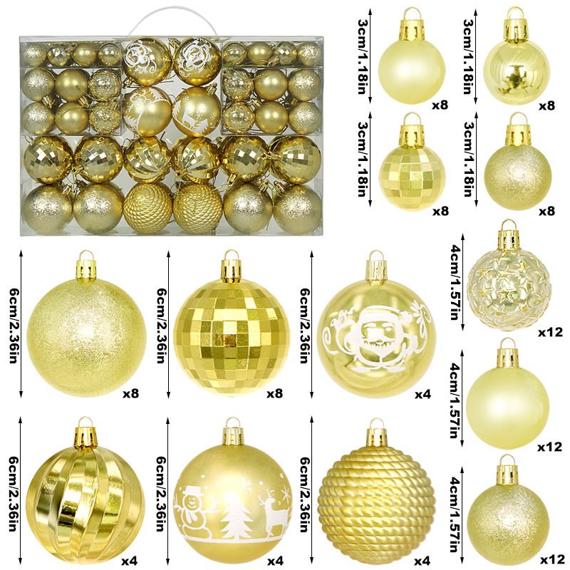 Christmas decoration supplies 2024 christmas ball decoration 100 pcs gold Christmas hanging tree ornaments window pendant