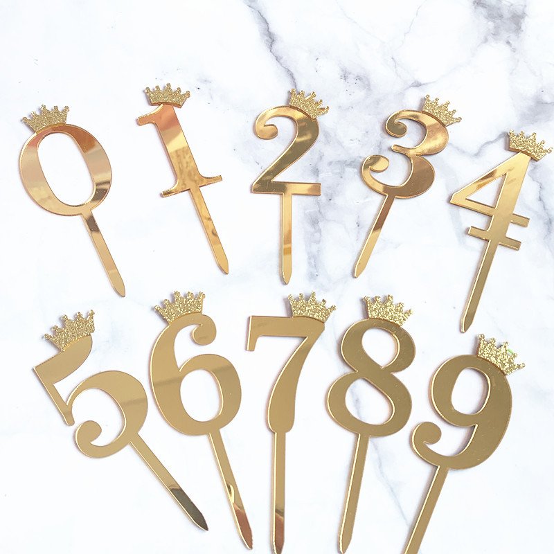 Party Novelties Number Cake Topper-Sliver Gold Small Big Glitter Gold Digital Cake Insert for Party Decoration Holiday Supplies