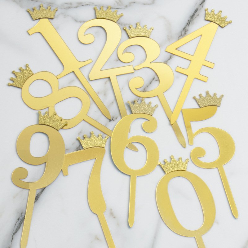 Party Novelties Number Cake Topper-Sliver Gold Small Big Glitter Gold Digital Cake Insert for Party Decoration Holiday Supplies