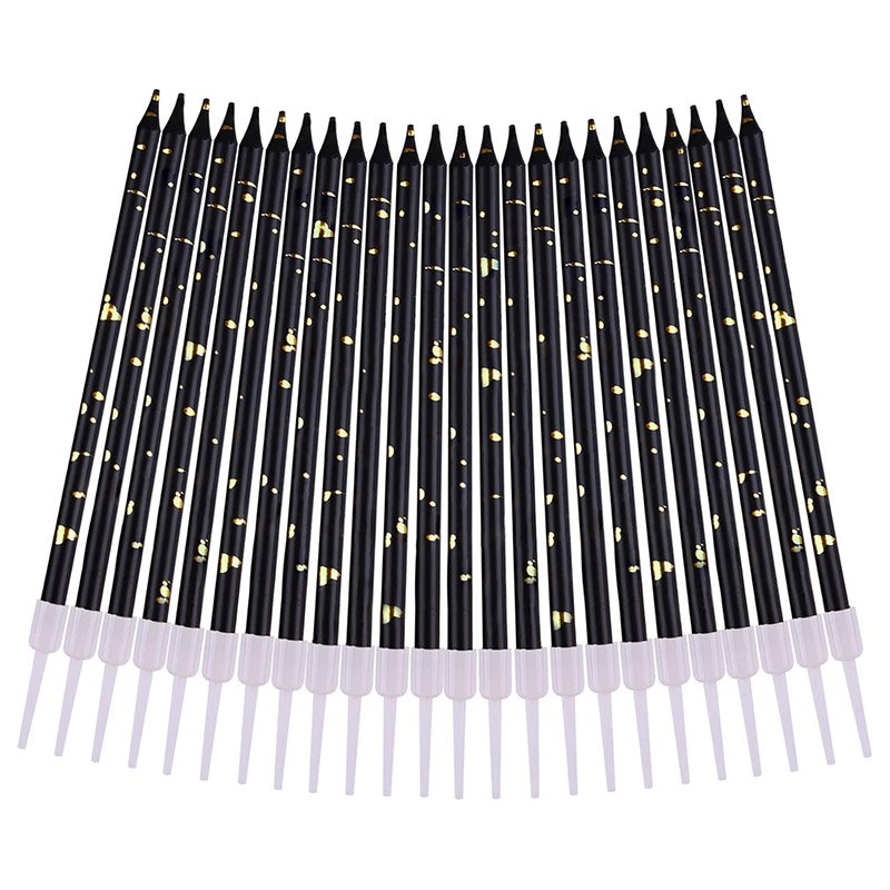 New Design Fashion South Korea's luxury black gold golden glitter long pole pencil happy birthday party cake decorated candles