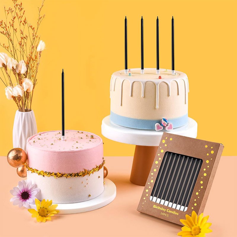 New Design Fashion South Korea's luxury black gold golden glitter long pole pencil happy birthday party cake decorated candles