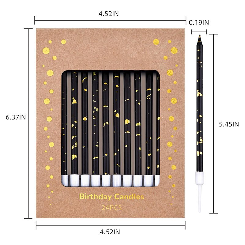 New Design Fashion South Korea's luxury black gold golden glitter long pole pencil happy birthday party cake decorated candles