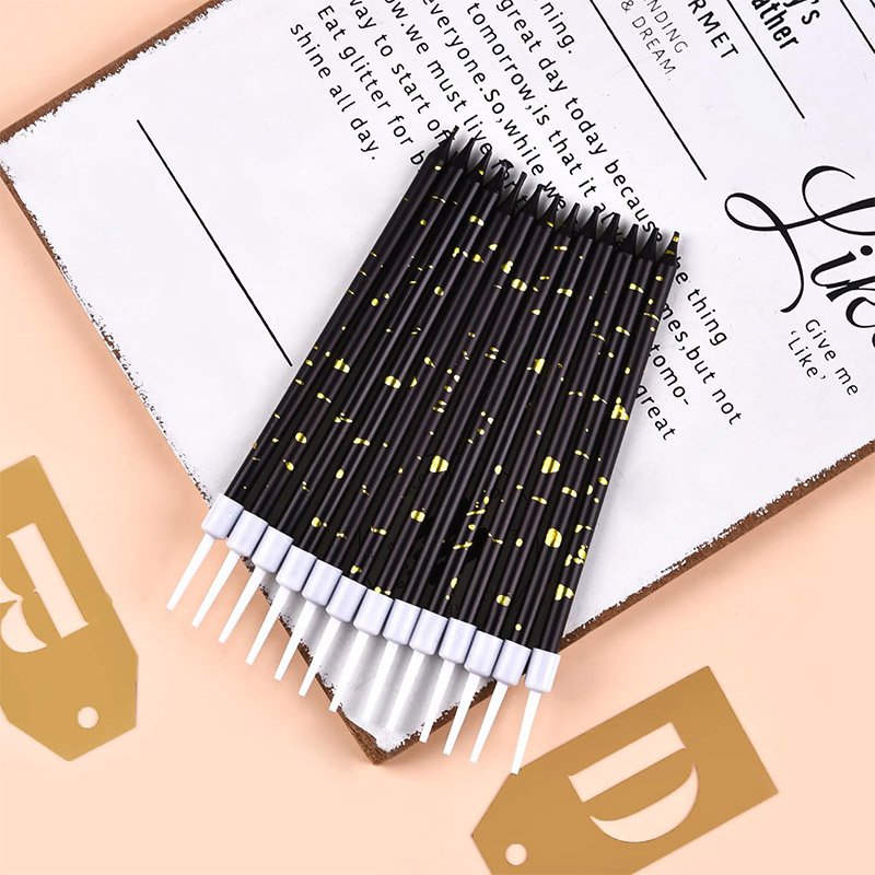 New Design Fashion South Korea's luxury black gold golden glitter long pole pencil happy birthday party cake decorated candles
