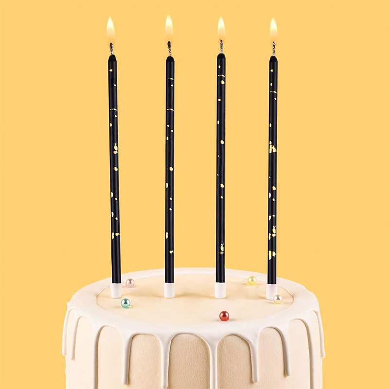 New Design Fashion South Korea's luxury black gold golden glitter long pole pencil happy birthday party cake decorated candles