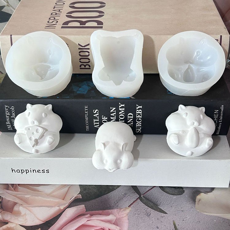 2D Three-dimensional Hamster Candle Silicone Mold DIY Aromatherapy Ornament Animal Shaped Chocolate Cake Mold Home Desktop Decor
