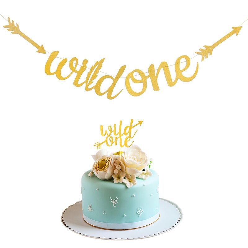 Hstyle First Birthday Party Decorations Jungle Safari Animals Wild One Gold Glitter Cake Topper for Baby Shower Kids Cake Topper
