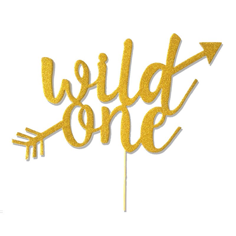 Hstyle First Birthday Party Decorations Jungle Safari Animals Wild One Gold Glitter Cake Topper for Baby Shower Kids Cake Topper