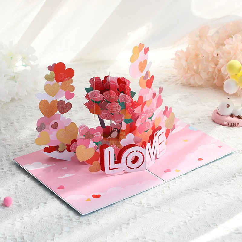 Ychon new custom hot love gift heart flower 3d pop-up anniversary cards romantic birthday greeting cards love shower