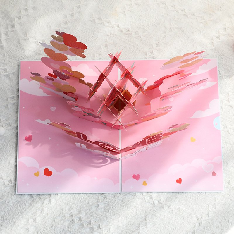 Ychon new custom hot love gift heart flower 3d pop-up anniversary cards romantic birthday greeting cards love shower