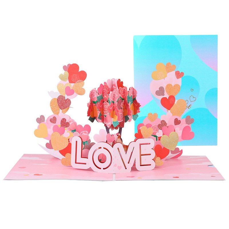 Ychon new custom hot love gift heart flower 3d pop-up anniversary cards romantic birthday greeting cards love shower