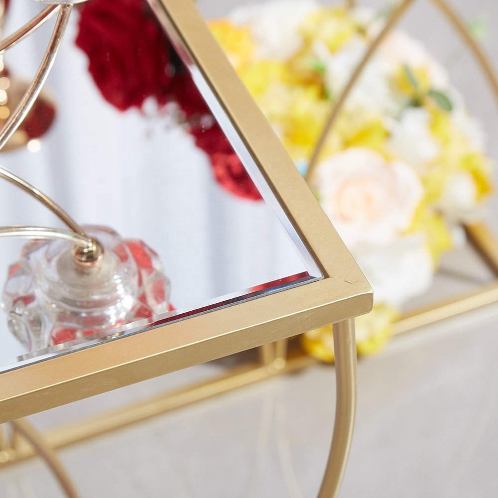 Modern Rectangle Mirror Top Console Table Sets Golden Metal Wedding Supplies Cake Table Set