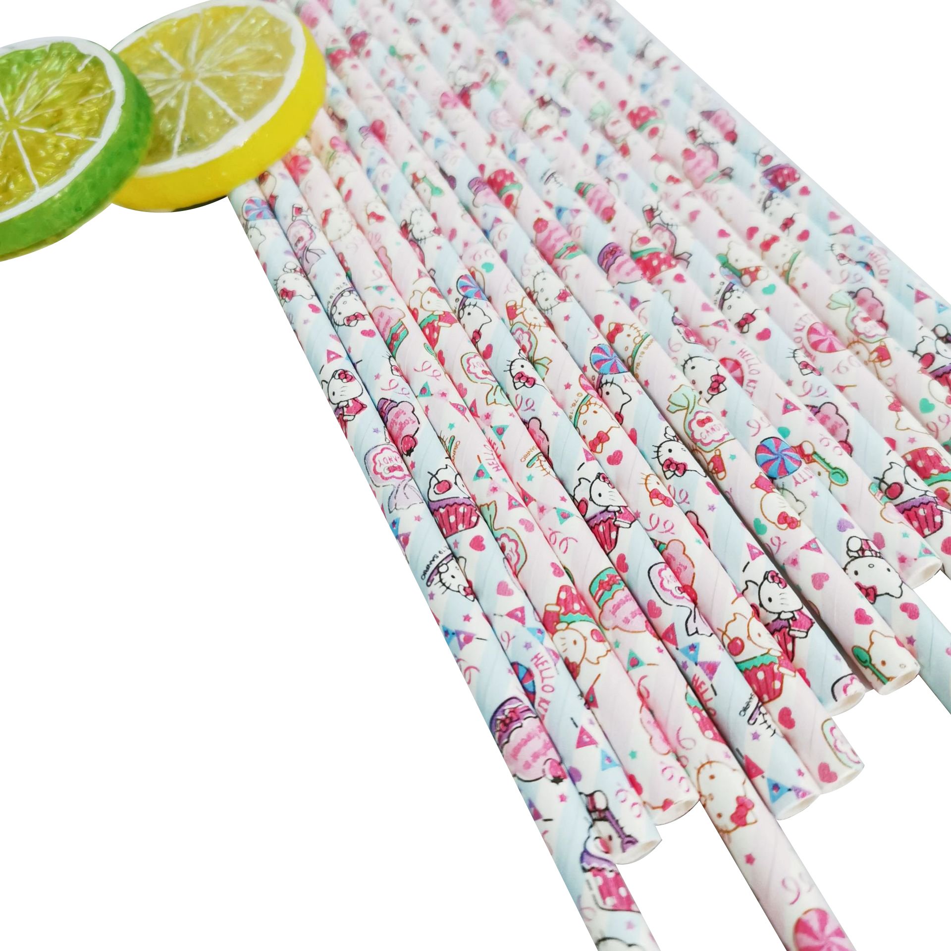 Maochun Birthday Party Cute Pattern Colorful 6mm Paper Straws, Disposable Cake Decoration Supplies Beverage Paper Straw