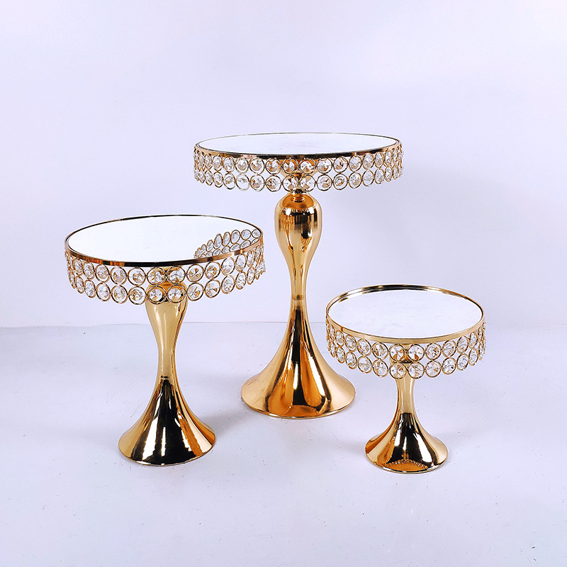8'' 10'' 12 '' Luxury Pearl Crystal Party Supplies Dessert Display Round Gold Cake Tools Metal Wedding Cake Stand Set