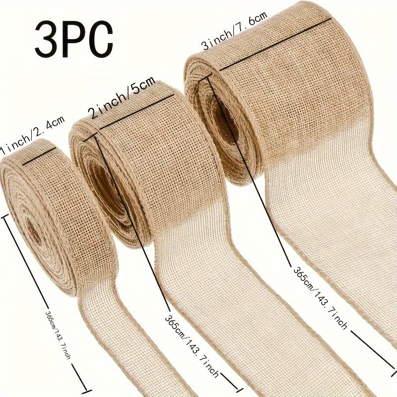 3 Rolls of 10-yard vintage linen ribbon multifunctional fabric roll for DIY garland crafts and event home decor