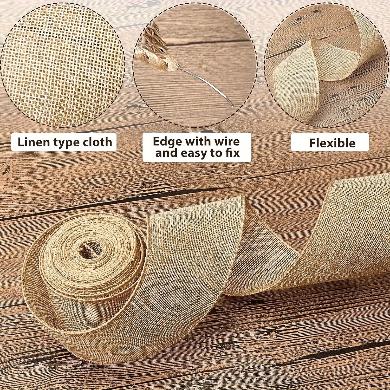 3 Rolls of 10-yard vintage linen ribbon multifunctional fabric roll for DIY garland crafts and event home decor