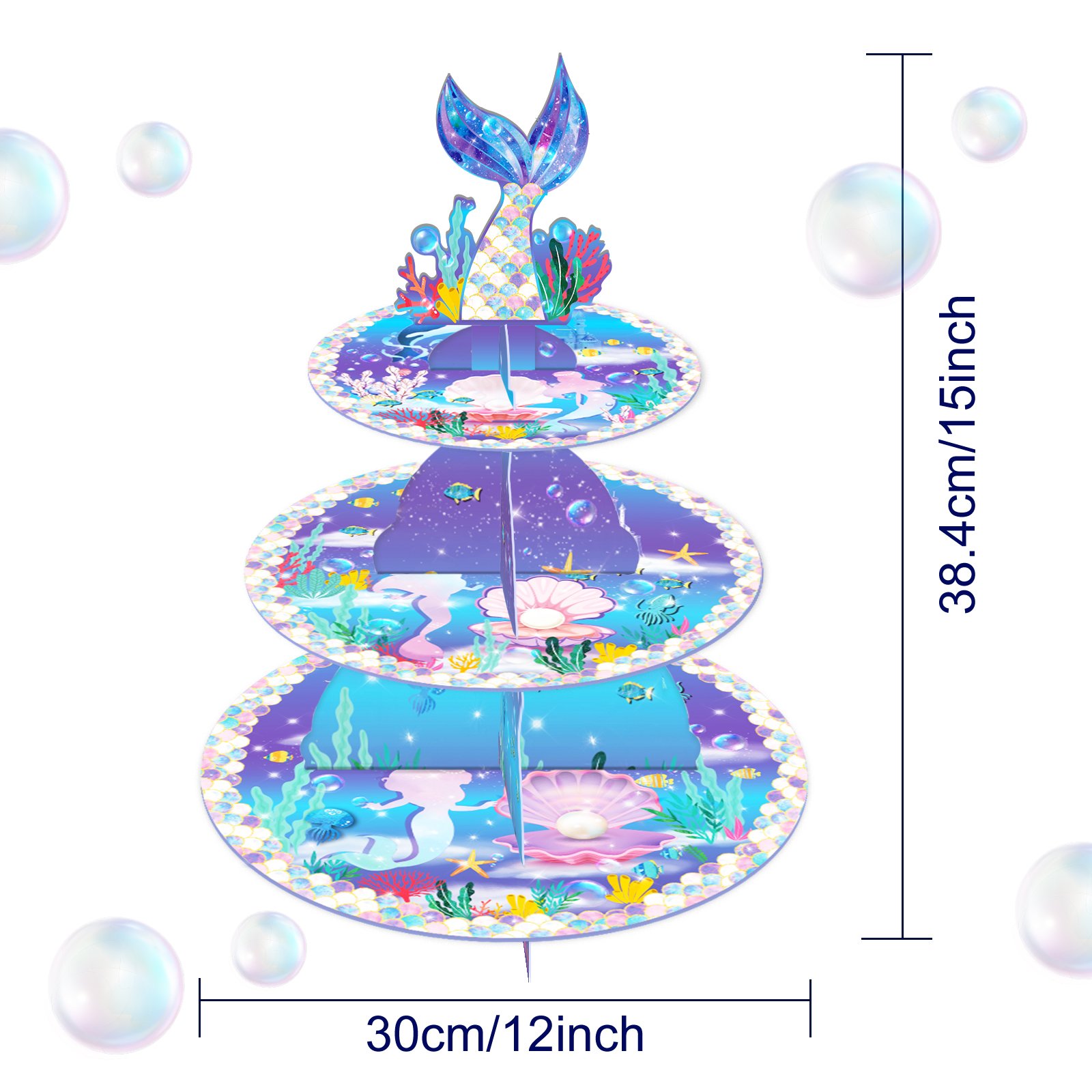 Huancai Purple Mermaid Cake Stand 3 Tier Cupcake Stand Mermaid Party decorations for Baby Shower Kids Birthday Party Supplies