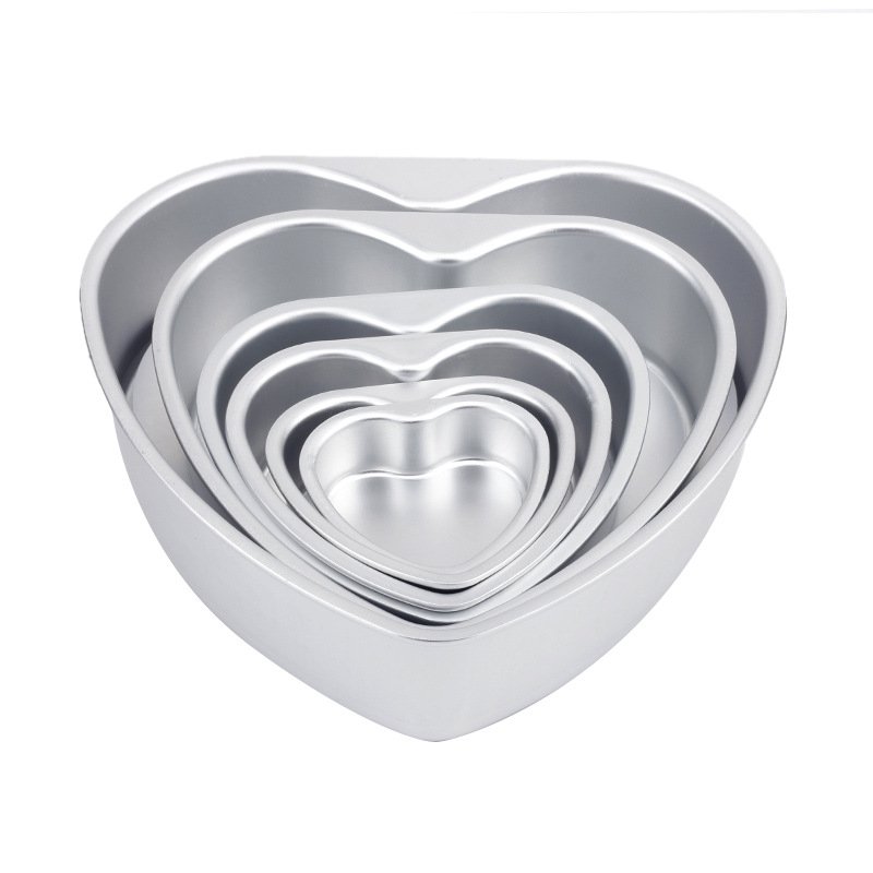 8 10 inch Aluminum Heart Shaped Cake Pan DIY Baking Mold Tool with unremovable Bottom for Kitchen Birthday Supplies