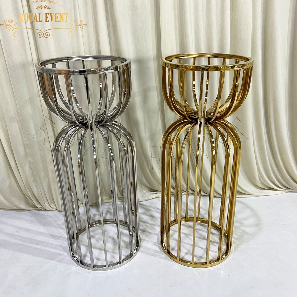 High Quantity events decorative plinths display set gold stainless steel metal plinth round pedestal cake table for wedding used