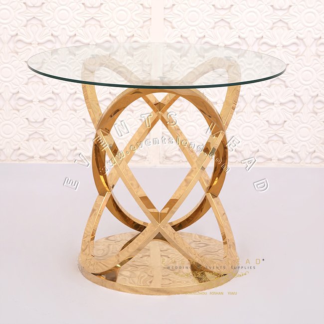 Best price gold wedding cake display glass top round table stand large cake table