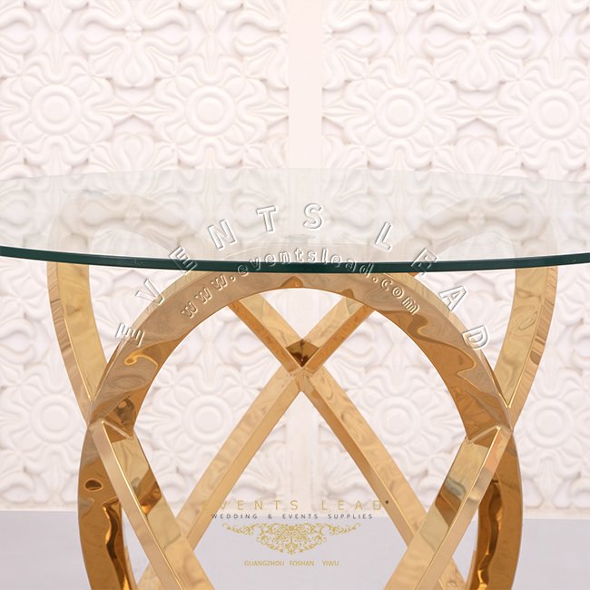 Best price gold wedding cake display glass top round table stand large cake table