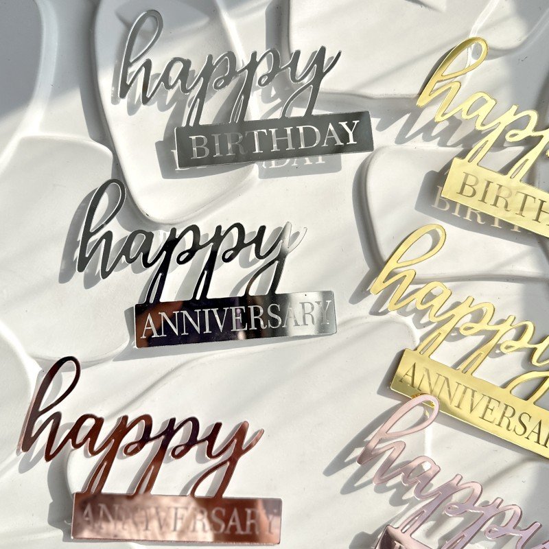 Hot selling Happy Birthday Cake Topper Acrylic Mirror cake accessories Cupcake Topper