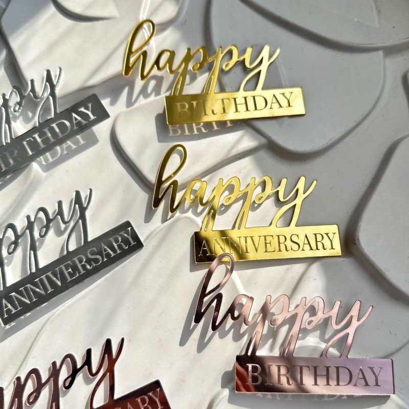 Hot selling Happy Birthday Cake Topper Acrylic Mirror cake accessories Cupcake Topper