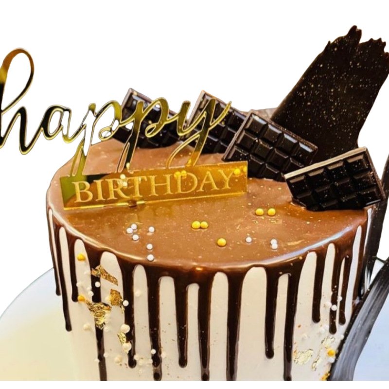 Hot selling Happy Birthday Cake Topper Acrylic Mirror cake accessories Cupcake Topper