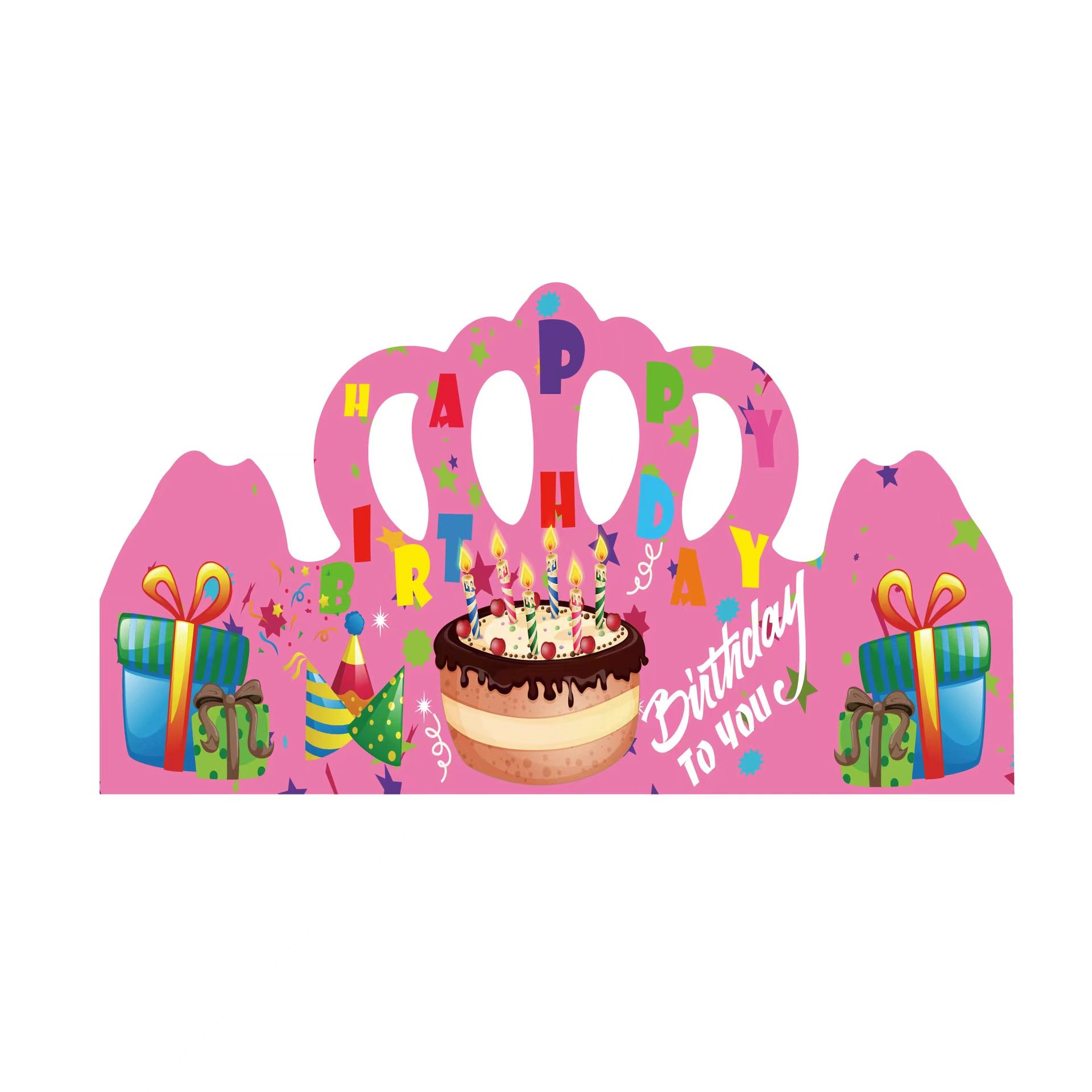 Wholesale customized paper crown hats, party supplies design, happy birthday cake hats, baby one year decoration