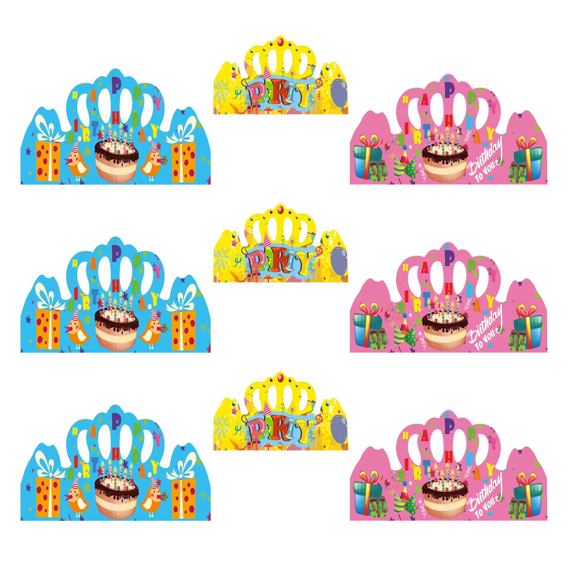 Wholesale customized paper crown hats, party supplies design, happy birthday cake hats, baby one year decoration