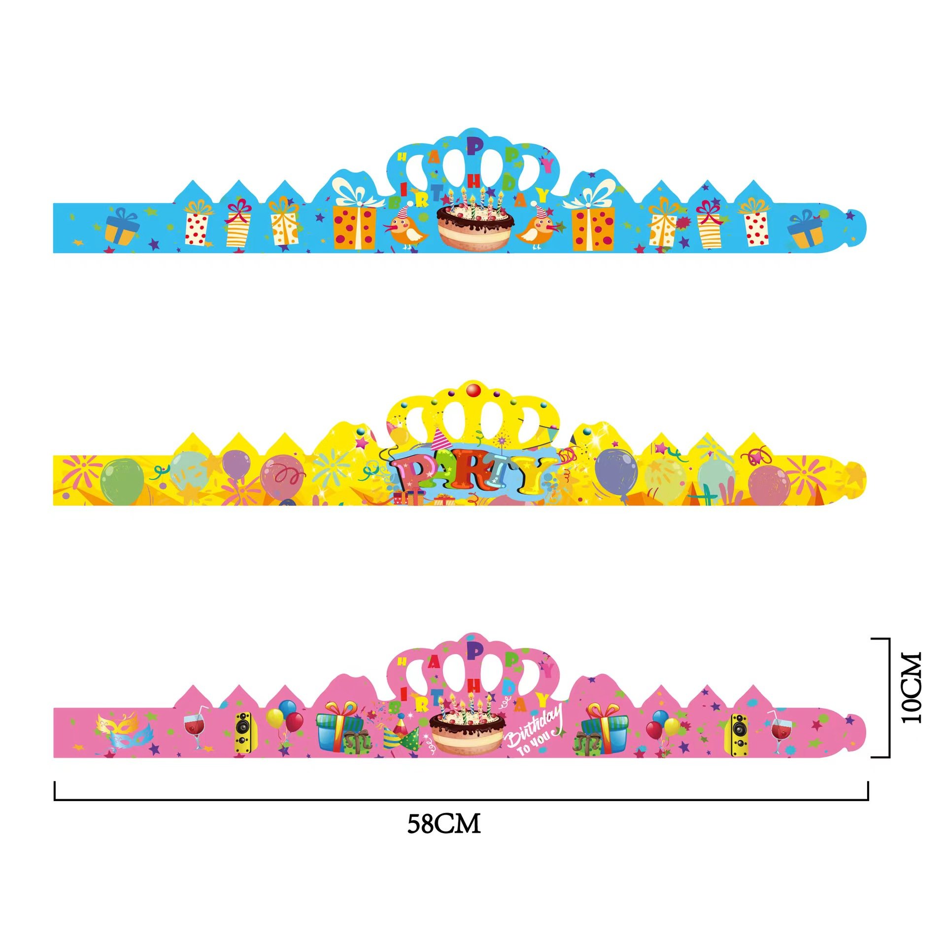 Wholesale customized paper crown hats, party supplies design, happy birthday cake hats, baby one year decoration