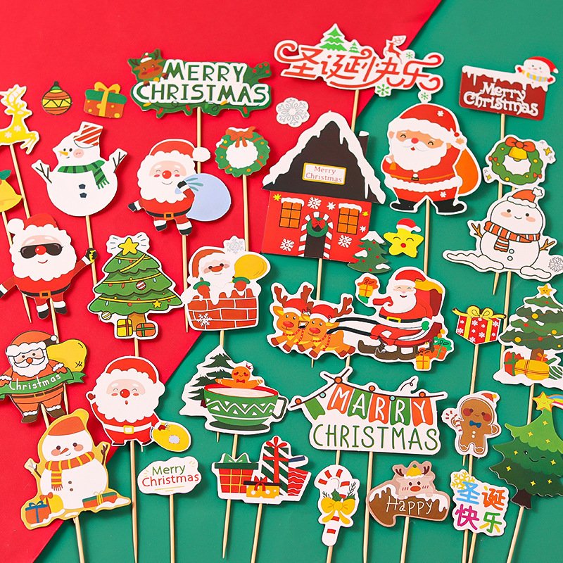 Christmas decoration supplies 2024 cake topper paper with Santa Snowman tree cake accessories baking decorating supplies