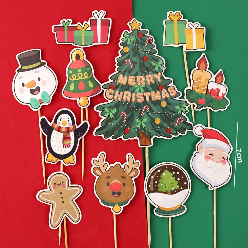Christmas decoration supplies 2024 cake topper paper with Santa Snowman tree cake accessories baking decorating supplies