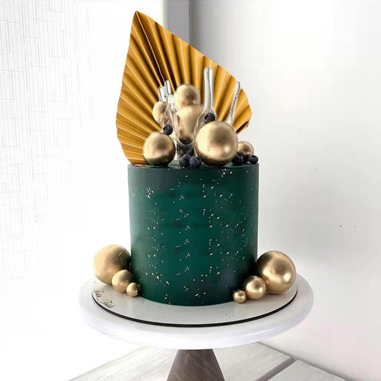 Gold Foam Balls Cake Toppers Palm Leaves Cake Insert Toppers Decorations for Birthday Wedding Baby Shower Party Decorations