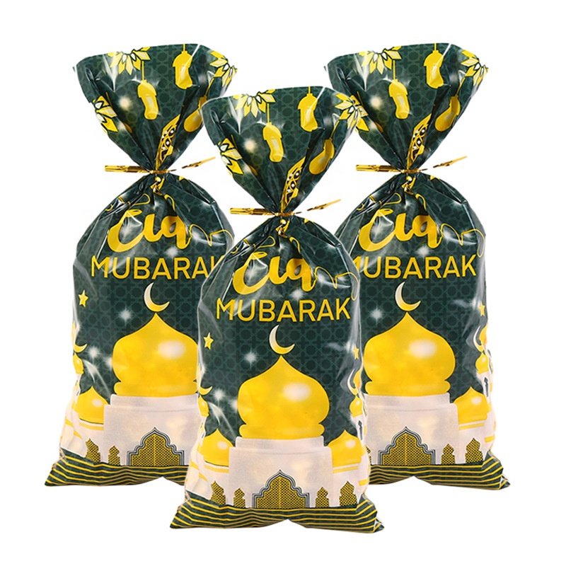 MorSun 50Pcs Eid Mubarak Gift Bags Plastic OPP Candy Cookie Bag Ramadan Kareem Decoration Islamic Muslim Party Supplies