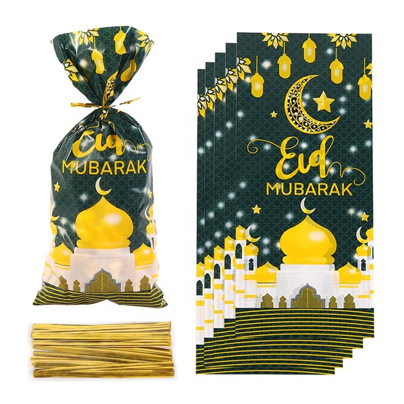 MorSun 50Pcs Eid Mubarak Gift Bags Plastic OPP Candy Cookie Bag Ramadan Kareem Decoration Islamic Muslim Party Supplies