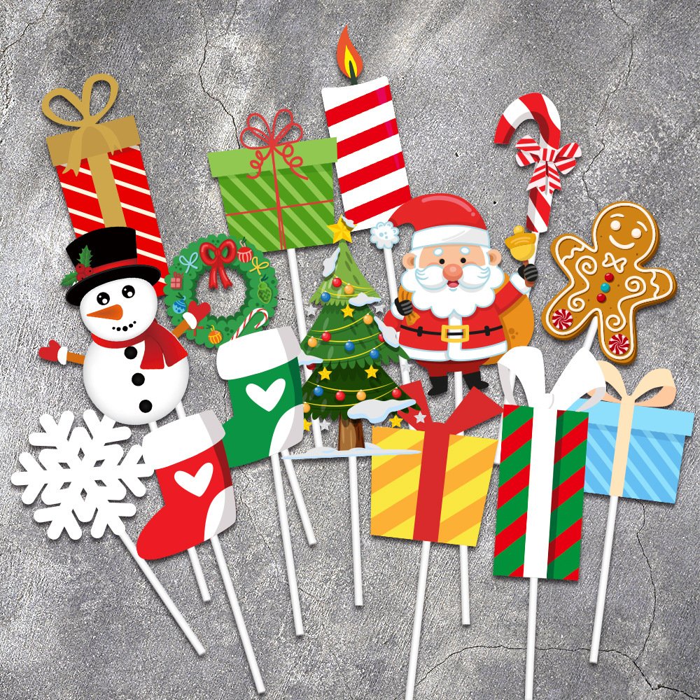 Ychon wholesale christmas tree with santa snowman cake accessories cake topper decoration