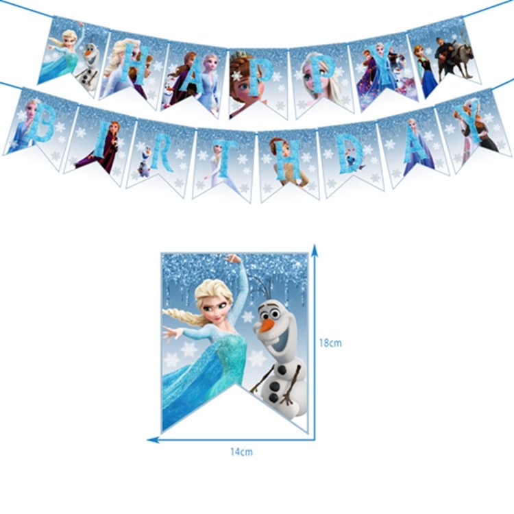 Frozen Birthday Party Scene Decorations Princess Snowman Cake Plug-in Balloon Flags Set Supplies with Banner Cake Toppers X4129
