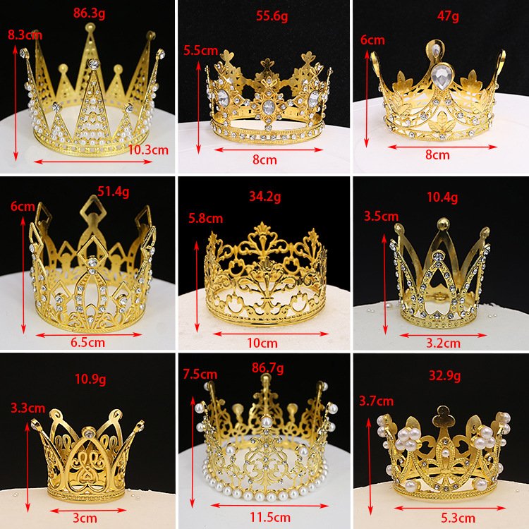 Hot Selling Luxury Alloy Crown Cake Topper Diamond Crown For Wedding Bouquets Cake Decoration Supplies Cake Accessories