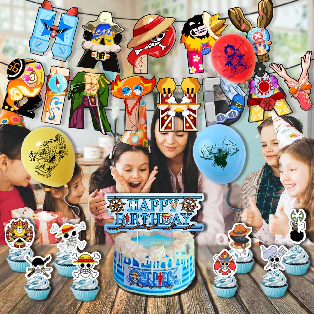 Anime ONE PIECE Party Decorations Balloons ONE PIECE Luffy Balloon Banner Cake Toppers Boys Birthday Supplies X0445