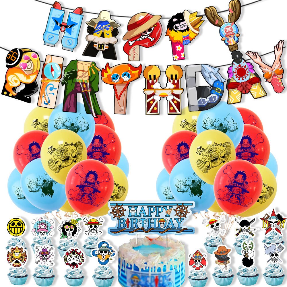 Anime ONE PIECE Party Decorations Balloons ONE PIECE Luffy Balloon Banner Cake Toppers Boys Birthday Supplies X0445