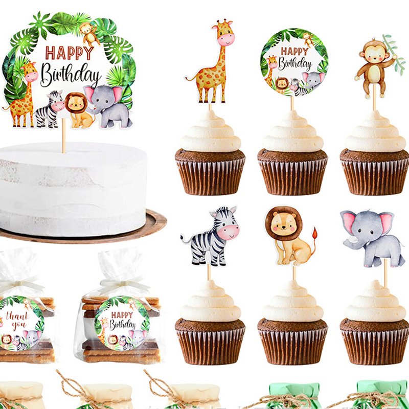 cake decorating supplies Happy Birthday Safari Animals Cake Topper Decoration Toys Happy Birthday Woodland Jungle Safari