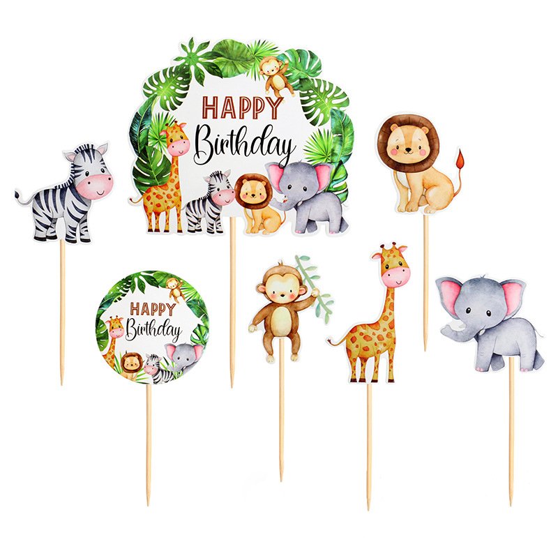 cake decorating supplies Happy Birthday Safari Animals Cake Topper Decoration Toys Happy Birthday Woodland Jungle Safari