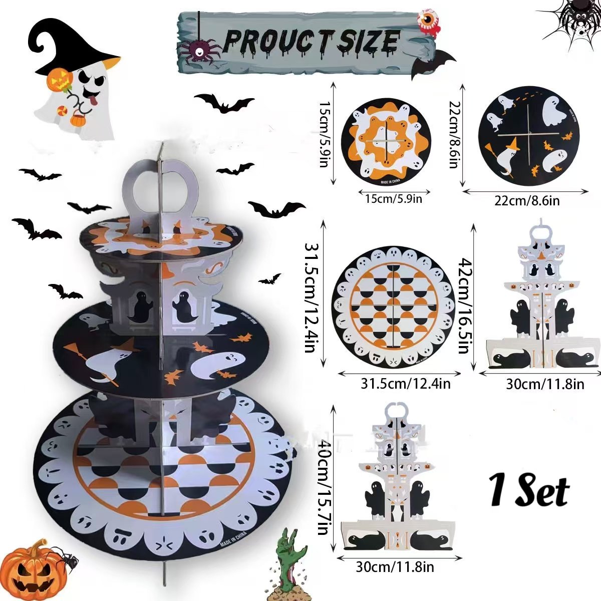 All Saints' Day Halloween Decorative Dessert Stand Display Rack Bat Pattern Disposable Party Supplies Paper Cake Stand