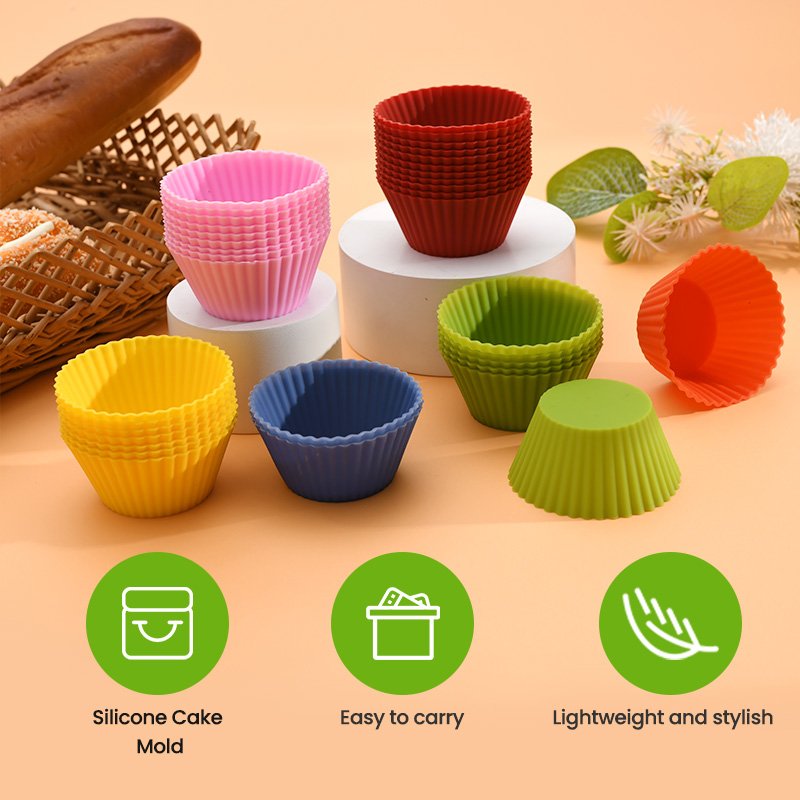 Reusable Custom Colourful Birthday Silicon Round Shaped Cake Cup Nonstick Not Easy Deformed Muffin 3d Cake Mould