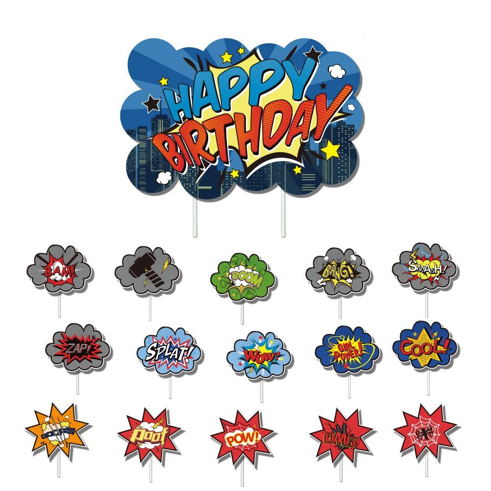 Youlun Superhero Birthday Party Supplies Marvel Birthday Banner Cake Topper Latex Balloon For Children's Birthday Party Supplies