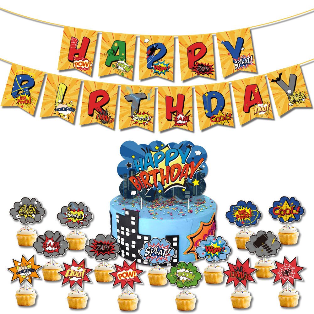 Youlun Superhero Birthday Party Supplies Marvel Birthday Banner Cake Topper Latex Balloon For Children's Birthday Party Supplies