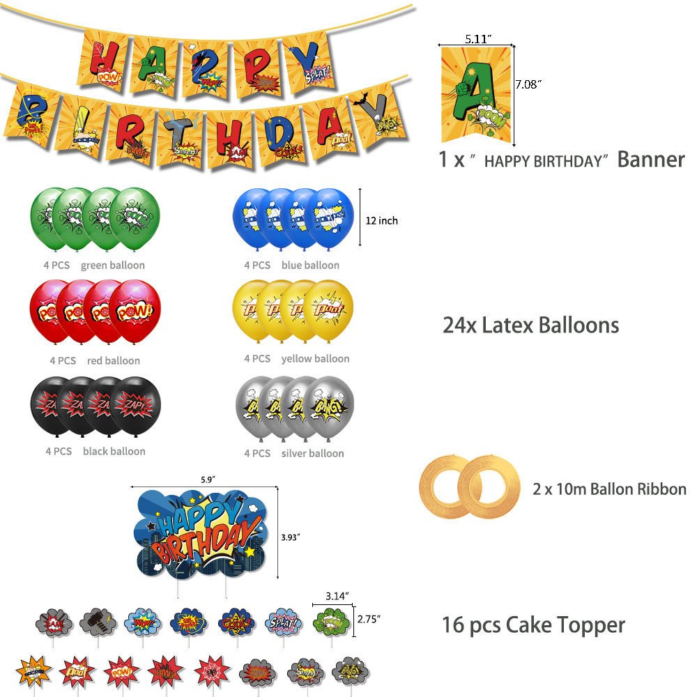 Youlun Superhero Birthday Party Supplies Marvel Birthday Banner Cake Topper Latex Balloon For Children's Birthday Party Supplies