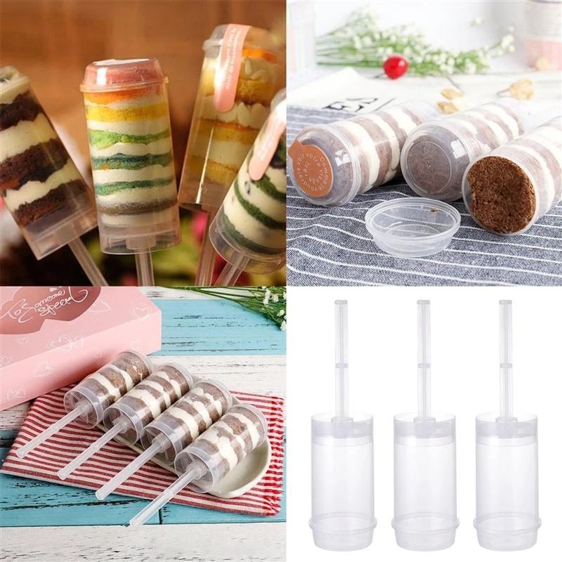 Plastic Cake Push Pop Containers with Lids for Cupcake Confetti Homemade Ice Cream Desserts